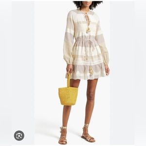 Hemant & Nandita Neutral Stripe Long Sleeve Mini Dress